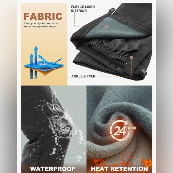 Heathyoga Women's Black Outdoor Snow Pants - Picture 3 of 11